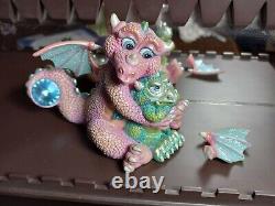 6 Franklin Mint Mood Dragons COMPLETE Mommy & Baby Set with Display Case