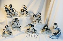 8 Cute Franklin Mint Penguins 1987-1982 Adorable Holiday Antics Abound