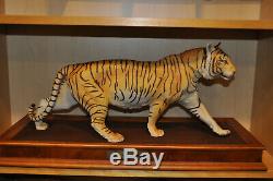Awesome Franklin Mint Large Bengal Tiger On the Prowl Porcelain with Stand Box