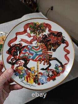 Christmas Horse Plates Set of 6 Franklin Mint Vintage Maureen Drdak-Jensen