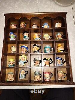 Complete Set 1983 Porcelain Peter Jackson Miniature Toby Mugs Curio Display Case