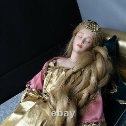 Danbury Mint Sleeping Beauty Porcelain Doll with COA and Chaise Lounge SHIP INCL