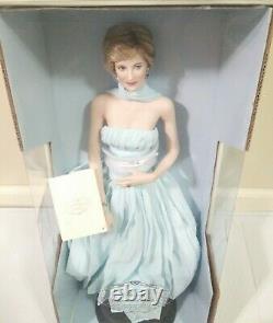 Diana Princess of Wales Porcelain Doll Franklin Mint Blue Chiffon Gown