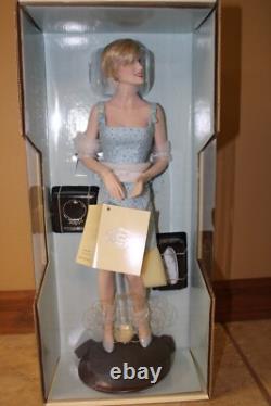 Diana, Princess of Wales doll in short blue dress by Franklin Mint