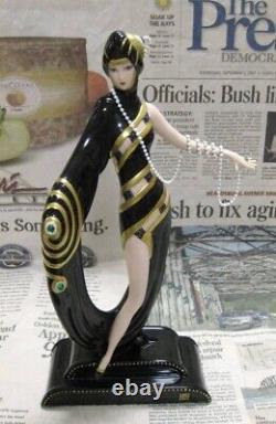 ERTE Pearls & Emeralds FRANKLIN MINT Art Deco Handpaint Porcelain Figurine