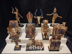 Egyptian Gold Franklin Mint 1989 Tutankhamun Pharaoh Lot of 11 Figurines withBoxes