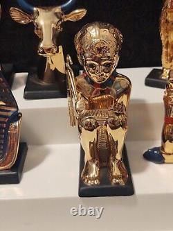 Egyptian Gold Franklin Mint 1989 Tutankhamun Pharaoh Lot of 11 Figurines withBoxes