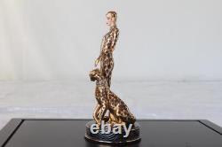 Erte Franklin Mint porcelain figurine lady with Ocelot Leopard Limited Edition