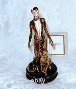 Erte' Leopard Sculpture 1994 Franklin Mint Sevenarts LTD fine porcelain COA MINT