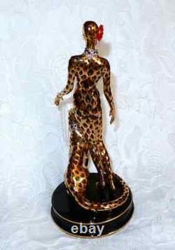 Erte' Leopard Sculpture 1994 Franklin Mint Sevenarts LTD fine porcelain COA MINT