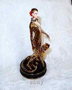 Erte' Leopard Sculpture 1994 Franklin Mint Sevenarts LTD fine porcelain COA MINT