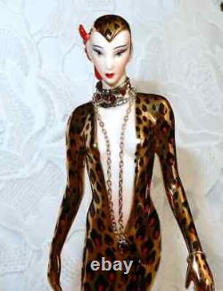 Erte' Leopard Sculpture 1994 Franklin Mint Sevenarts LTD fine porcelain COA MINT