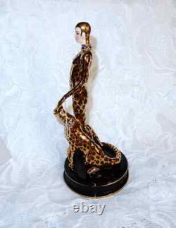 Erte' Leopard Sculpture 1994 Franklin Mint Sevenarts LTD fine porcelain COA MINT