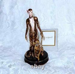 Erte' Leopard Sculpture 1994 Franklin Mint Sevenarts LTD fine porcelain COA MINT