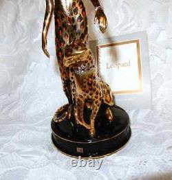 Erte' Leopard Sculpture 1994 Franklin Mint Sevenarts LTD fine porcelain COA MINT