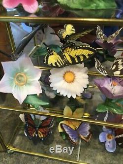 FRANKLIN MINT 13 Porcelain Butterflies of the WorLd With Center Display case