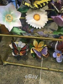FRANKLIN MINT 13 Porcelain Butterflies of the WorLd With Center Display case