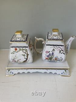 FRANKLIN MINT BIRDS FLOWERS Of The ORIENT Tea Pot Set CREAMER & SUGAR Tray