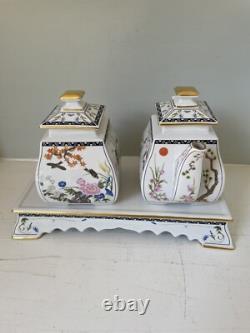 FRANKLIN MINT BIRDS FLOWERS Of The ORIENT Tea Pot Set CREAMER & SUGAR Tray