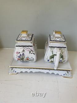 FRANKLIN MINT BIRDS FLOWERS Of The ORIENT Tea Pot Set CREAMER & SUGAR Tray