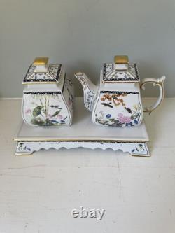 FRANKLIN MINT BIRDS FLOWERS Of The ORIENT Tea Pot Set CREAMER & SUGAR Tray