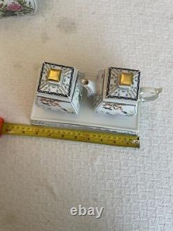 FRANKLIN MINT BIRDS FLOWERS Of The ORIENT Tea Pot Set CREAMER & SUGAR Tray