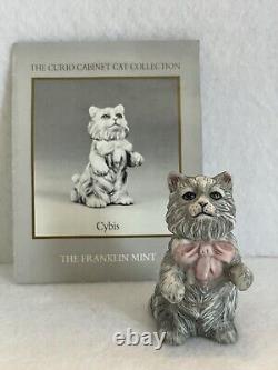 FRANKLIN MINT CURIO CABINET CAT COLLECTION CYBIS GRAY LONG HAIR withPINK BOW