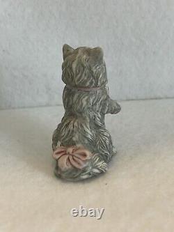 FRANKLIN MINT CURIO CABINET CAT COLLECTION CYBIS GRAY LONG HAIR withPINK BOW