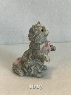 FRANKLIN MINT CURIO CABINET CAT COLLECTION CYBIS GRAY LONG HAIR withPINK BOW