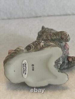 FRANKLIN MINT CURIO CABINET CAT COLLECTION CYBIS GRAY LONG HAIR withPINK BOW
