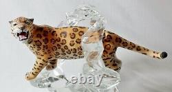 FRANKLIN MINT Cats of the World Porcelain LEOPARD Figurine on Crystal Base MINT