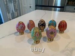 FRANKLIN MINT Faberge Imperial Jeweled Eggs Lot 7 with Stands