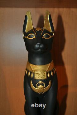 FRANKLIN MINT Guardian of the Nile Sculpture Egyptian Cat Porcelain Gold Plated