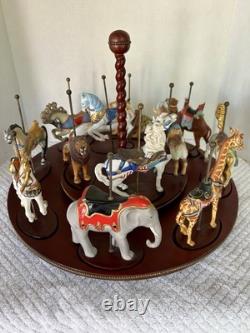 FRANKLIN MINT TREASURY OF CAROUSEL ART 1988 SET OF 12 ANIMALS Turntable Display