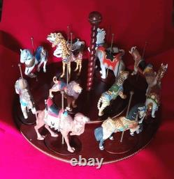 FRANKLIN MINT TREASURY OF CAROUSEL ART 1988 SET OF 12 ANIMALS Turntable Display