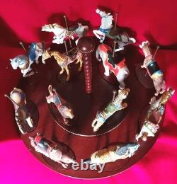 FRANKLIN MINT TREASURY OF CAROUSEL ART 1988 SET OF 12 ANIMALS Turntable Display