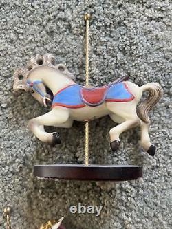 FRANKLIN MINT TREASURY OF CAROUSEL ART 1988 SET OF 12 ANIMALS With WOODEN DISPLAY