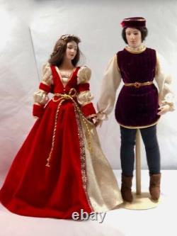 Franklin Heirloom Collection Handpainted Porcelain Romeo & Juliet Dolls with Stand