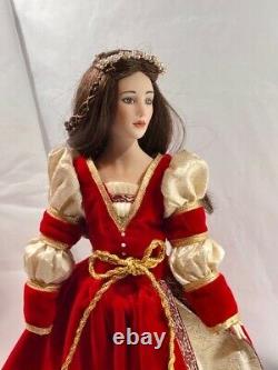 Franklin Heirloom Collection Handpainted Porcelain Romeo & Juliet Dolls with Stand