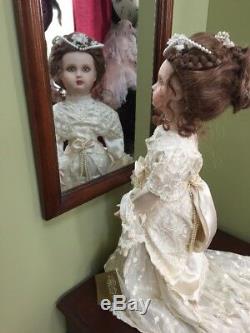 Franklin Heirloom Mint Bebe Bru 21Porcelain wedding bride Doll Victorian bustle