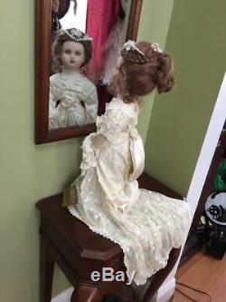 Franklin Heirloom Mint Bebe Bru 21Porcelain wedding bride Doll Victorian bustle