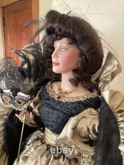 Franklin Heirloom Queen of the Masquerade Ball Porcelain Doll With Display Case