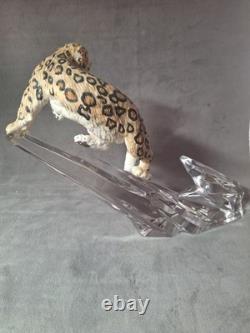 Franklin Mint 1997 Snow Leopard Figure, Porcelain & Crystal, No Box