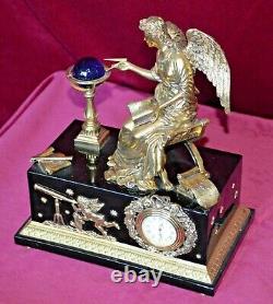 Franklin Mint Angel of the New Age Porcelain & Gilt Ormolu Mantle Clock Working