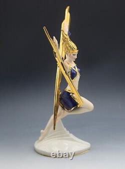 Franklin Mint Art Deco Erte Lightning In Gold 11 Female Goddess Sculpture Rare