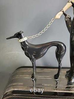 Franklin Mint Art Deco Lady w Dog Symphony in Black Porcelain Figurine No. A3004