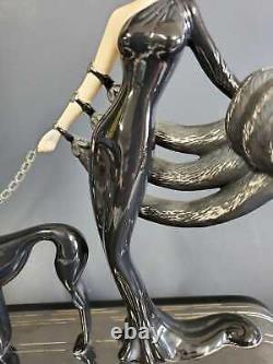 Franklin Mint Art Deco Lady w Dog Symphony in Black Porcelain Figurine No. A3004