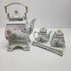 Franklin Mint Birds and Flowers of the Orient Teapot Set Stand Cream Sugar Tray