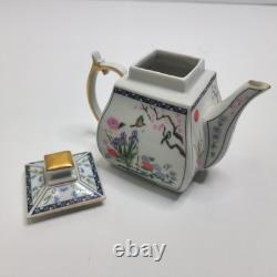 Franklin Mint Birds and Flowers of the Orient Teapot Set Stand Cream Sugar Tray