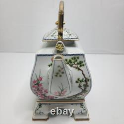 Franklin Mint Birds and Flowers of the Orient Teapot Set Stand Cream Sugar Tray